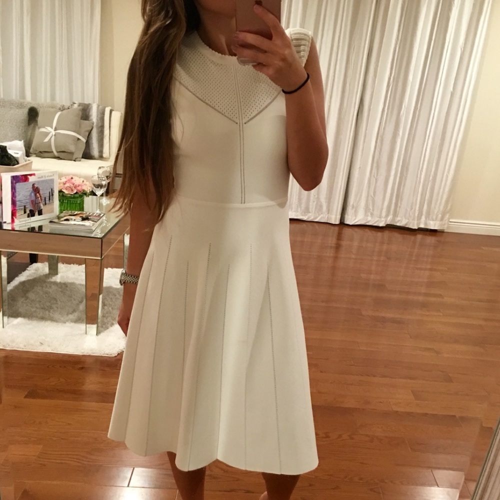 Lela Rose pointelle knit cap sleeve dress white